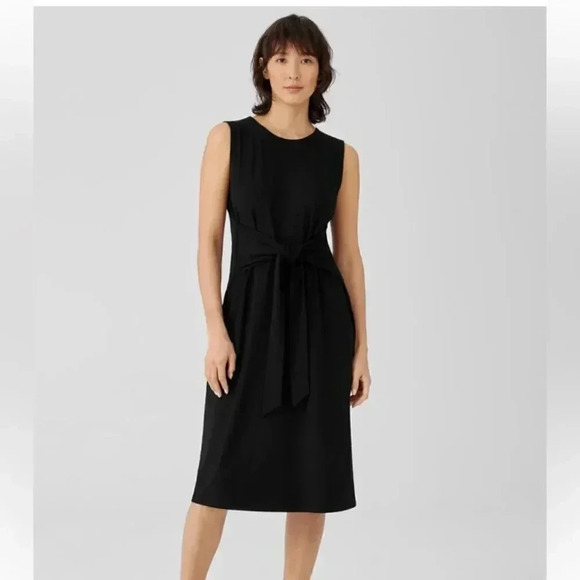 NWT Eileen Fisher Tie Front Jewel Neck Sleeveless Jersey Knit Dress size Small - Picture 1 of 13